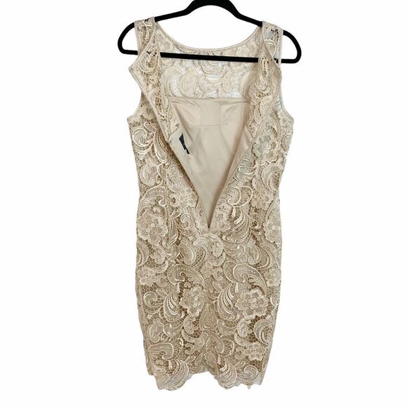 Adrianna Papell Champagne Gold Lace Sheath Dress - Picture 4 of 10